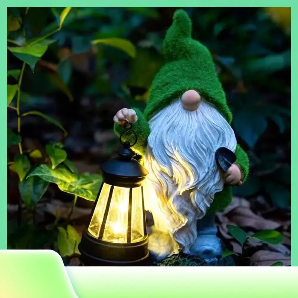 Outdoor Garden Gnome Solar Decorative Light Resin Flocked Craft Statue Waterproof Lawn Ornament Patio Backyard Landscape
