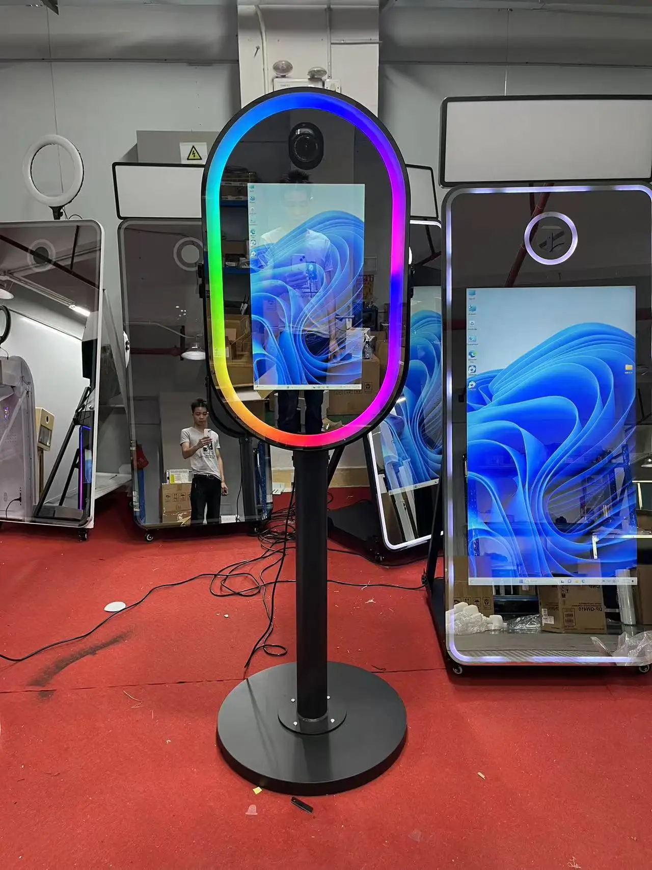 إطار Led بيضاوي لصور السيلفي البيضاوي السحري عالي الجودة مقاس 21.5 بوصة للمناسبات مع حقيبة الطيران #3