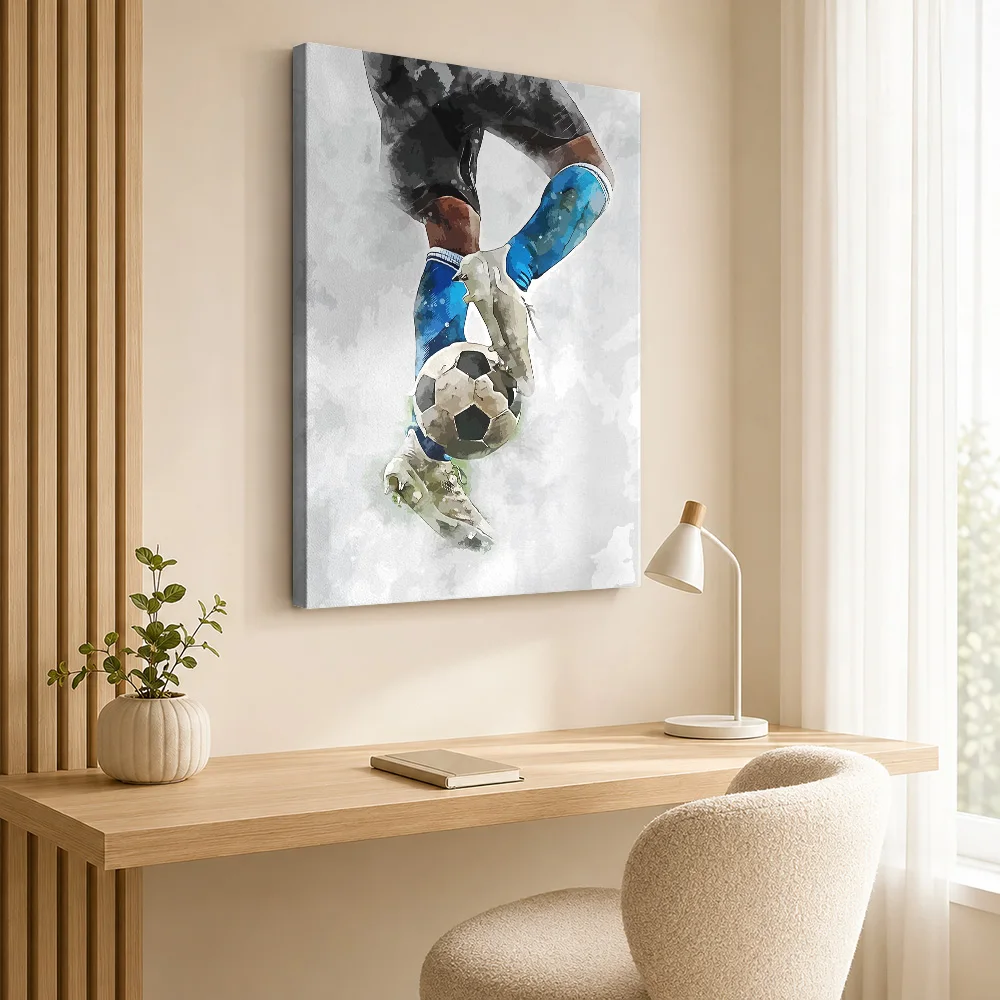 Soccer Player Kicking Canvas Poster Dynamic Style Canvas Wall Art With Personalized Photo For Teen Bedroom Ideal Supporter Gift