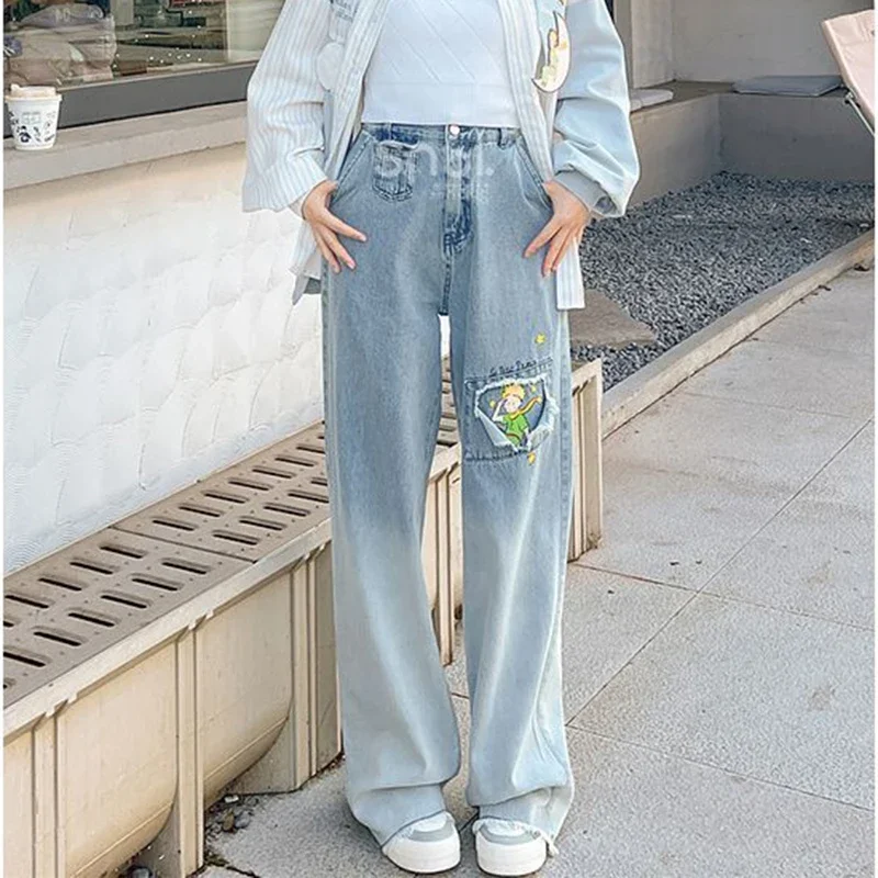 

American design sense patch jeans female 2024 early autumn new retro fashion temperament Joker casual slim straight pants.