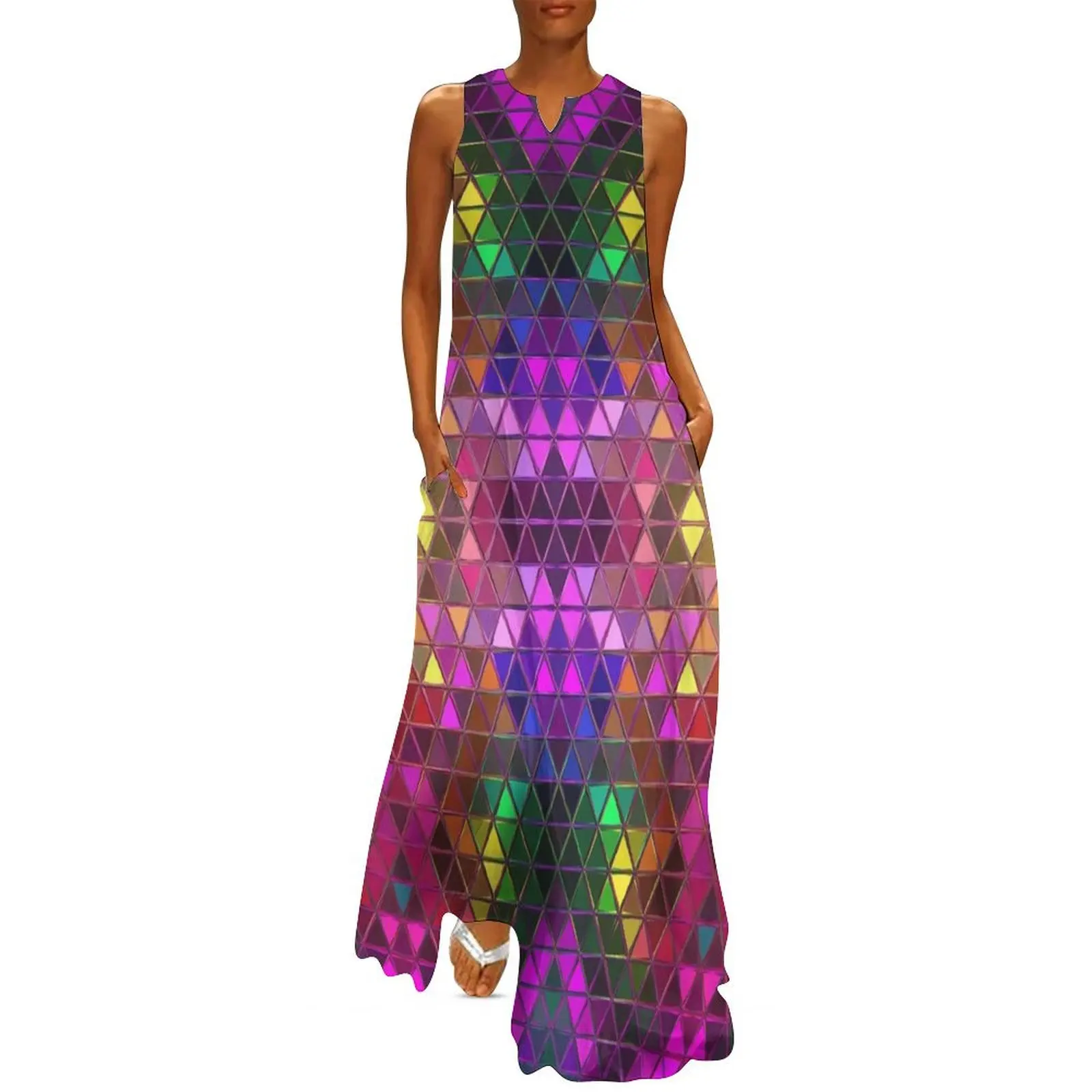 

Glowing Triangles Mosaic Pattern Long Dress festival outfit women summer dresses womens 2024