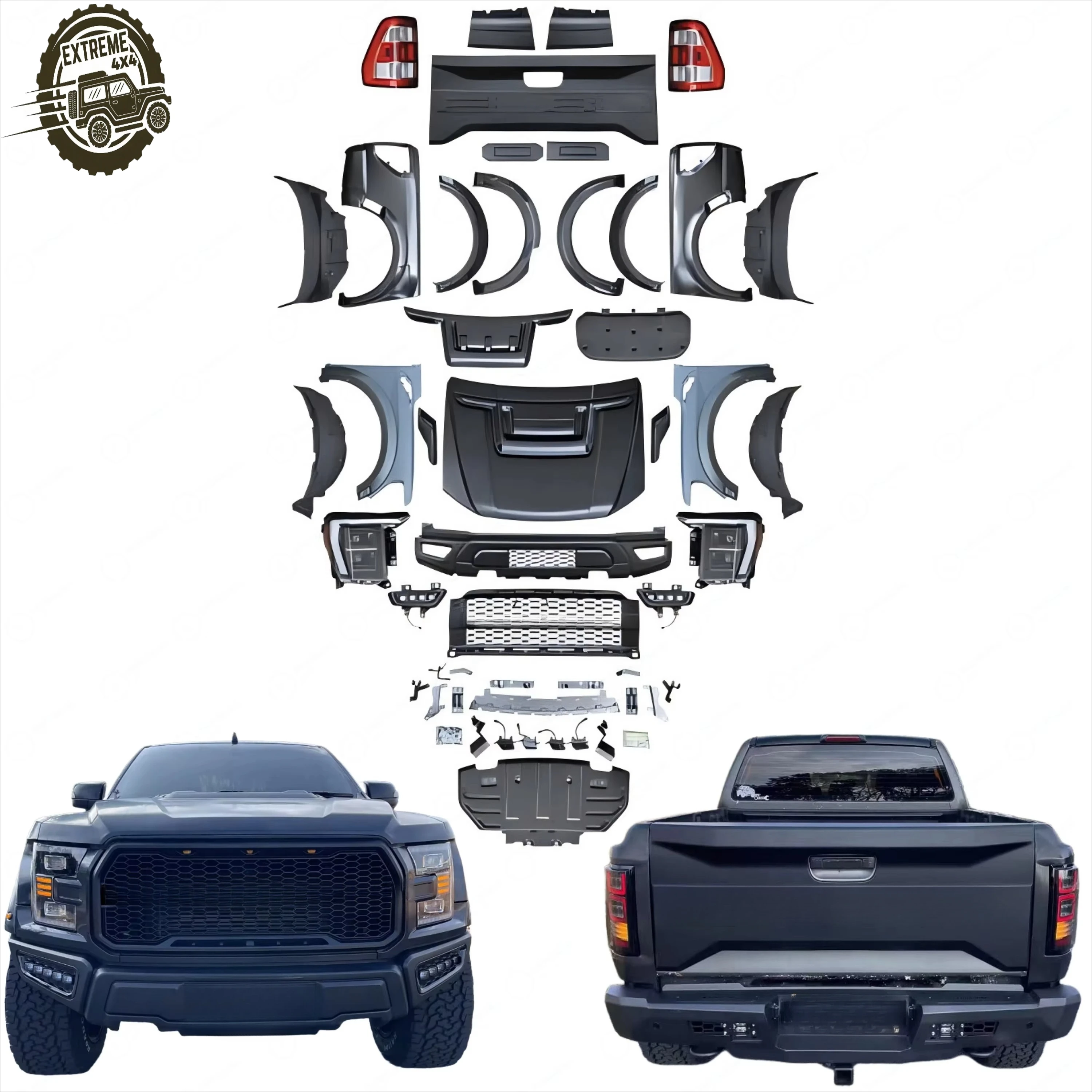 

Новейший комплект обвеса для Ford Ranger T6 T7 T8 2012-2019: обновление до стиля F150 Raptor 2020 года с бампером, крыльями, фарами и задними фонарями