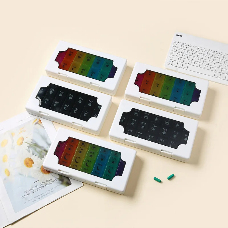 

Weekly Pill Organizer 2 Times A Day Am Pm Pill Organizer With 7 Daily Coded Small Cases Travel Pill Cases For Vitamins Medicine