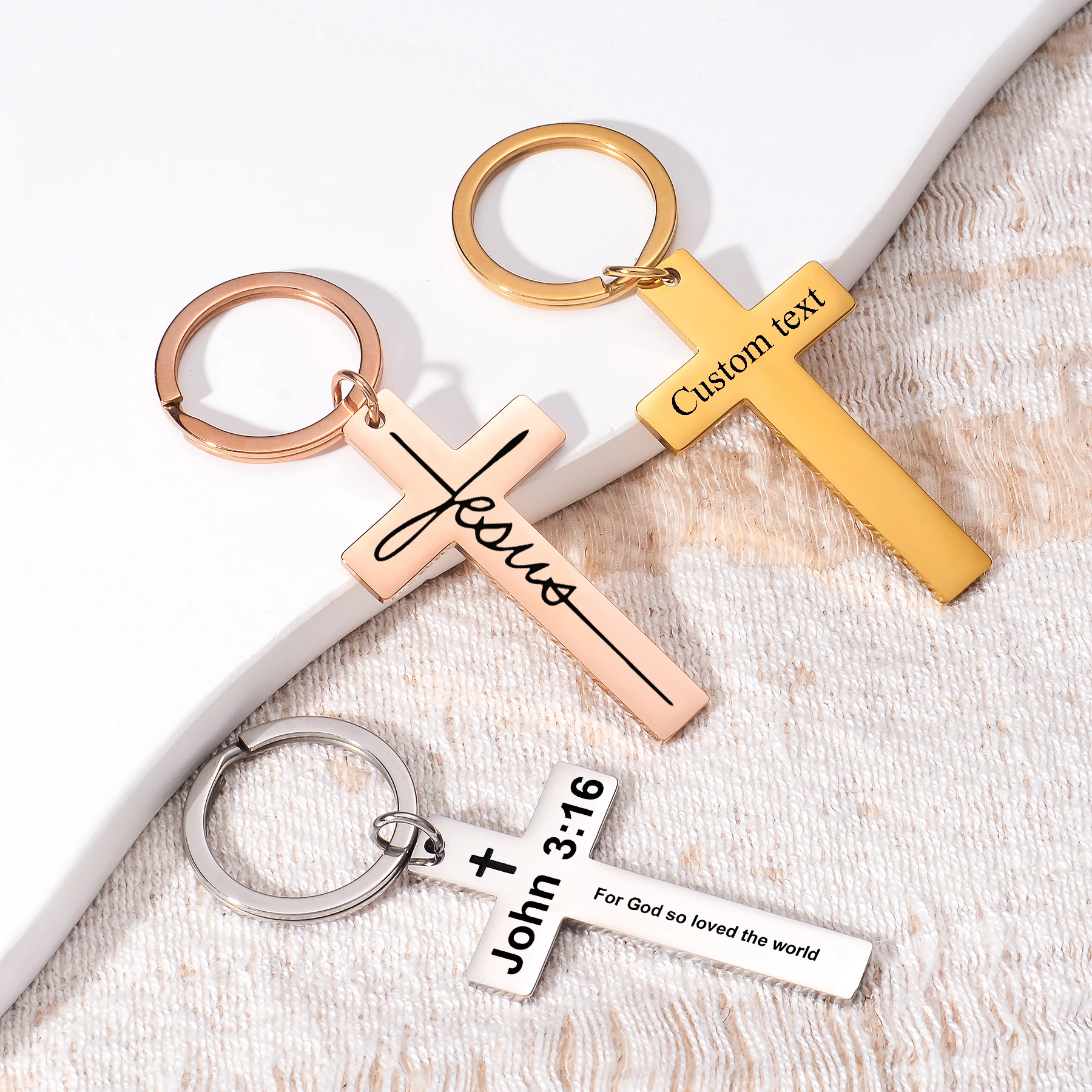 1pcs Stainless Steel Cross Keychain Custom Christian Bible Verse Metal Pendant Faithful Christian Gift Jewelry Keyring