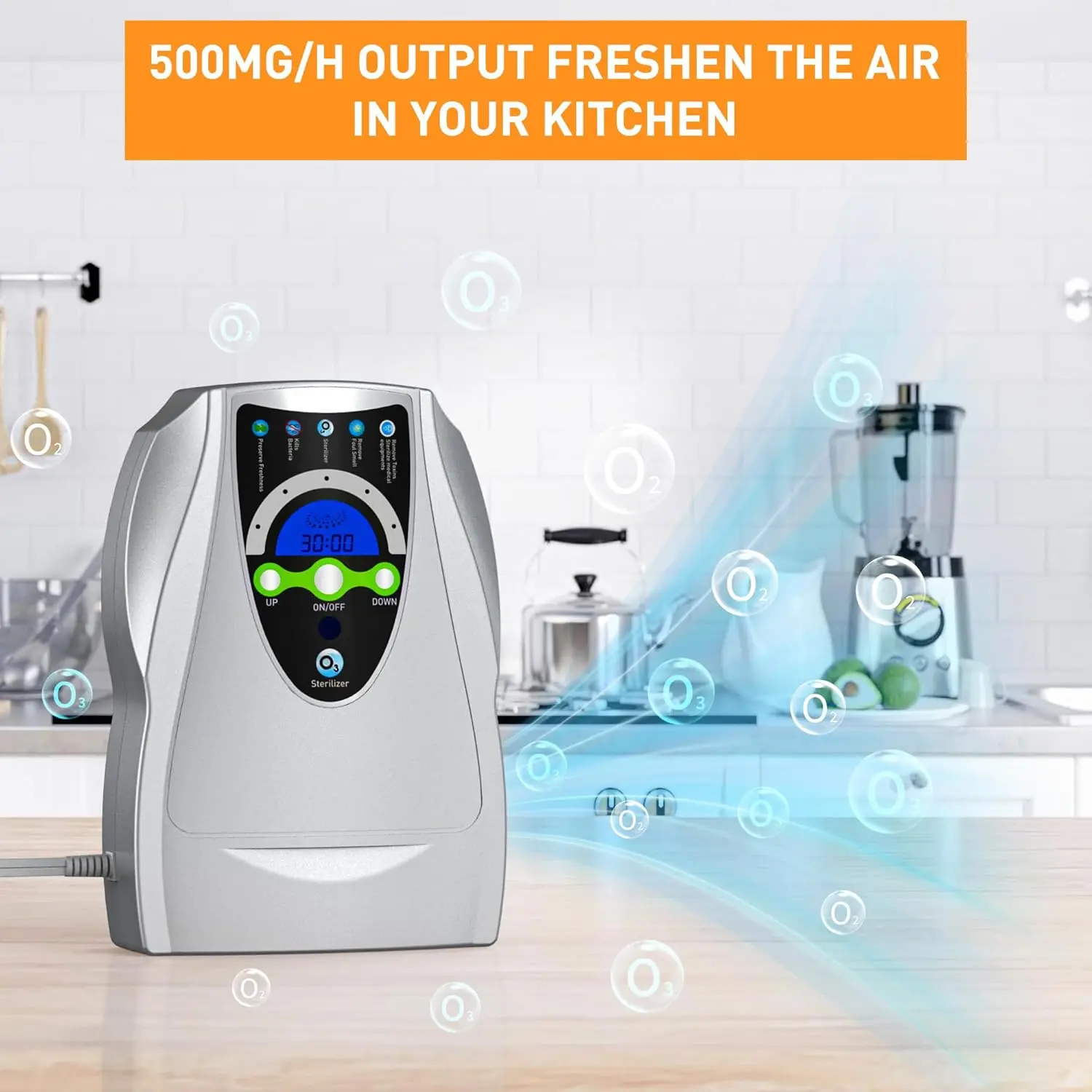 타이머가 있는 휴대용 오존 발생기, 가정, 주방, 사무실 물 및 공기 정화용 500mg/h