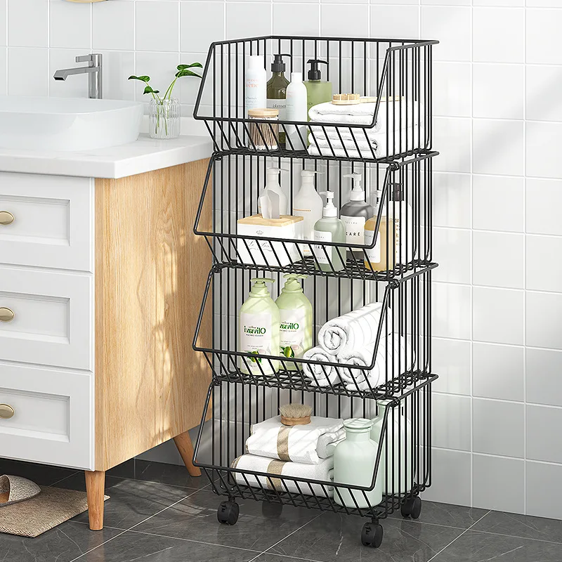 New Storage Rack Floor Mobile Rotating Kitchen Vegetable and Fruit Basket Multi Functional Kitchen Vegetable Storage Rack