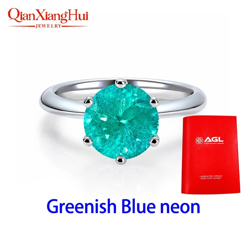 Round Shape 5-9mm Single Gemstone Lab Grown YAG Neon Green Paraiba S925 Silver Ring Jewelry Women Dating