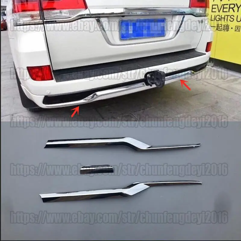 For 2016-2021 Toyota Land Cruiser LC200 Chrome Rear Bumper Molding Trim Strip 3pcs car accessories