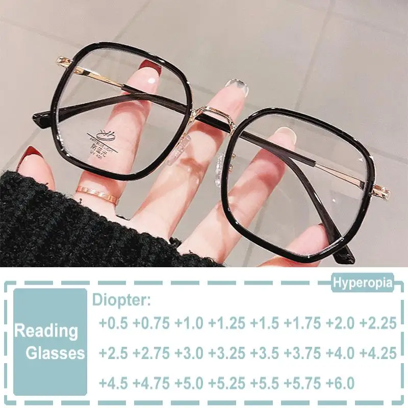 

Fashion Polygons Anti Blue Light Metal Reading Glasses TR90 Women Transparent Glasses Presbyopia Eyeglasses Optical Magnifier