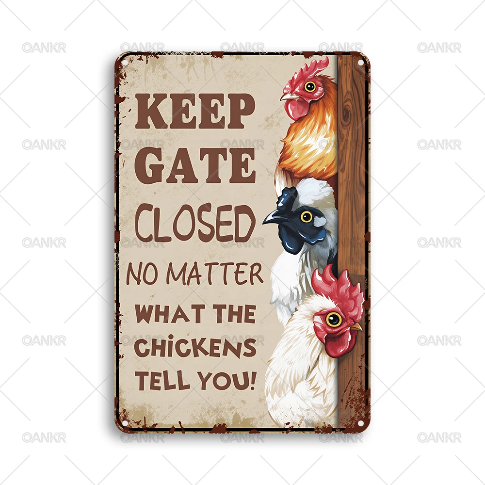 Funny Farm Fresh Eggs & Chicken Coop Metal Tin Sign, Retro Farmhouse Humorous Wall Art Decor Plaque for Backyard & Kitchen