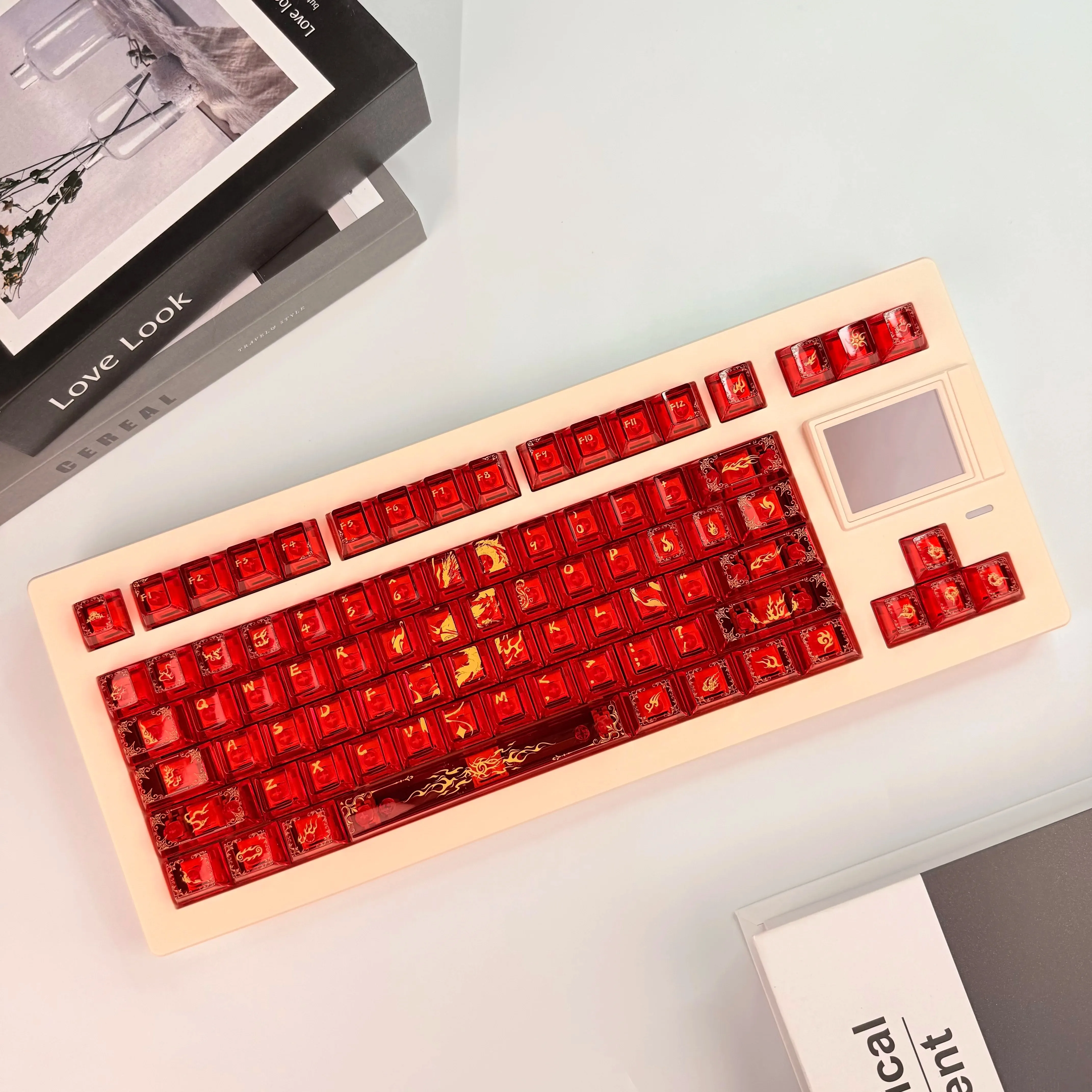 118 Keys Red Full Transparent PC Keycaps Double Shot Crystal Keycaps Cherry Profile for Cherry MX Switches Mechanical keyboard