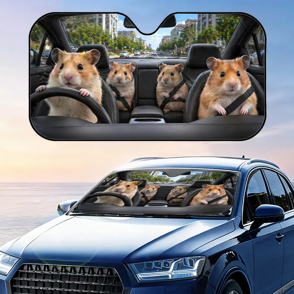 

Fun Hamster Driving Sun Visor Foldable Universal Car Windshield Sun Shade UV Protection Heat Insulation Foldable Cover