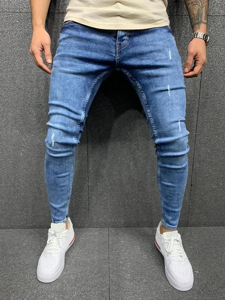 Pantalones vaqueros rasgados para hombre, Jeans elásticos para pantorrillas, estilo callejero, Hip Hop