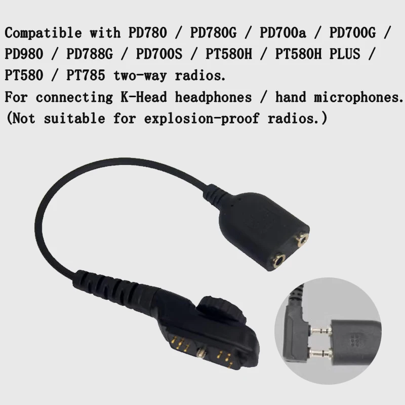 

Headset Adapter Cable for Hytera PD780/PD780G/PD980/PD788G/PD700S/PT580H PLUS Walkie Talkies, Convert to K-Head Headset Mic