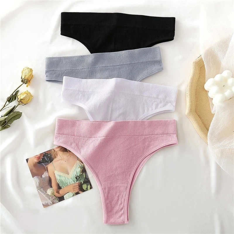 2PCS/Set Seamless Panties High Waisted Women's Underwear Comfortable Briefs Female Underpants Solid Thongs Intimate Lingerie