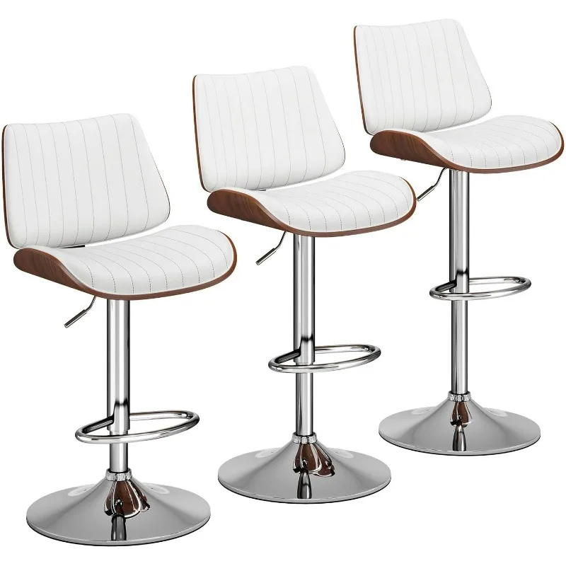 

Swivel Bar Stools Set of 3, Adjustable Bentwood Barstools for Kitchen Counter, Modern PU Leather Upholstered Bar Chair