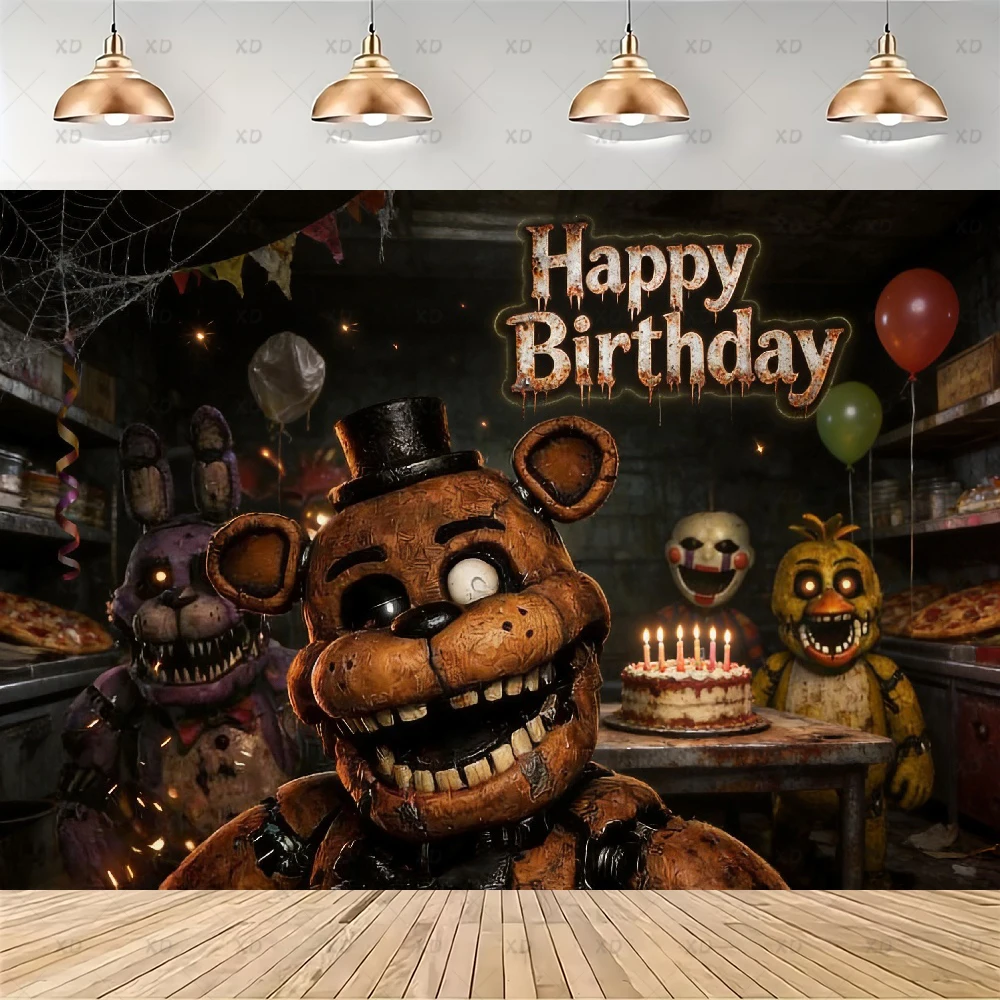 Five Nights at Freddy's Themen-Geburtstagsparty Dekorations-Set Banner Zubehör Ballon-Set Tortendekoration Banner Cartoon-Hintergrund Geschenk – Detail 8