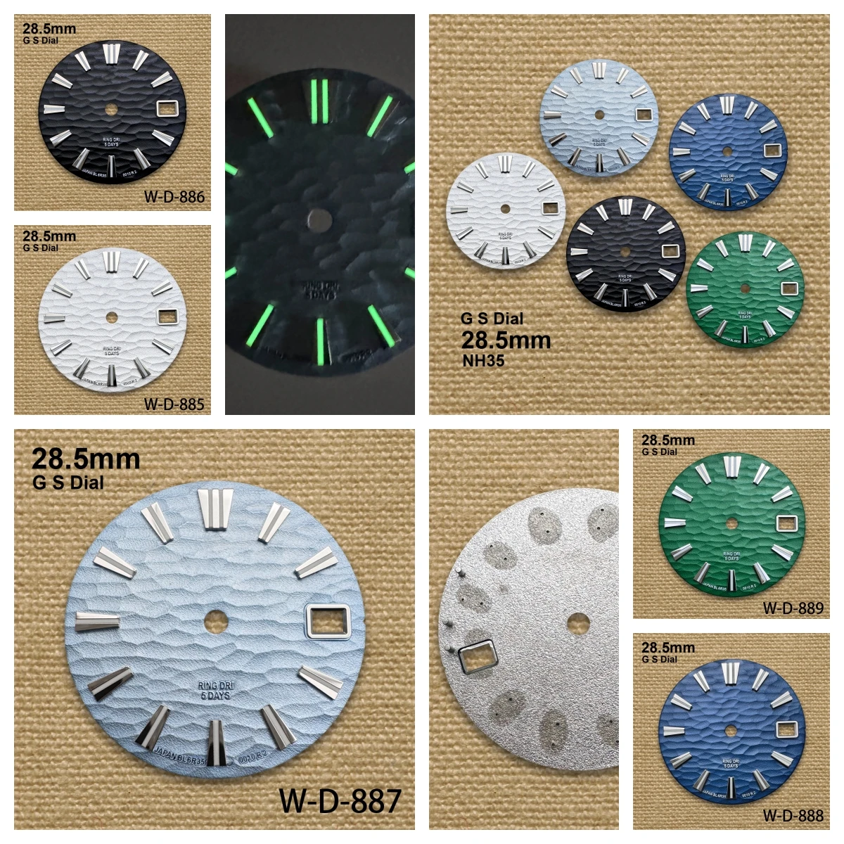 Logo GS 28.5Mm dengan Dial Grand S Cocok Cocok NH35/NH36/4R/7S Gerakan Jepang Gelombang Lumen Hijau Aksesori Jam Tangan Berkualitas Tinggi ﻿