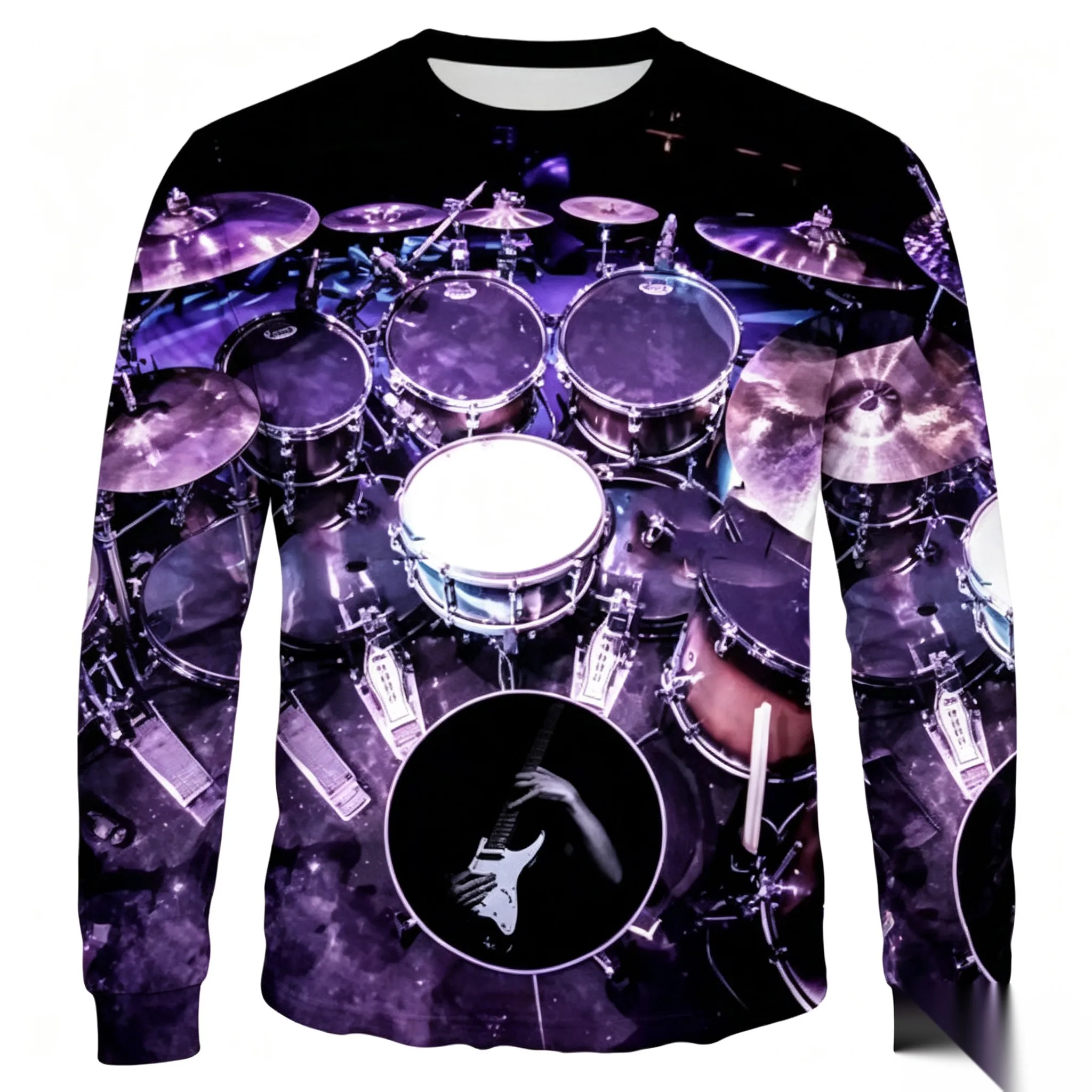 Men's Music Instrument 3D Print Long Sleeve T-Shirt DJ Controller Drum Kit Graphic Casual Long Sleeve Tops
