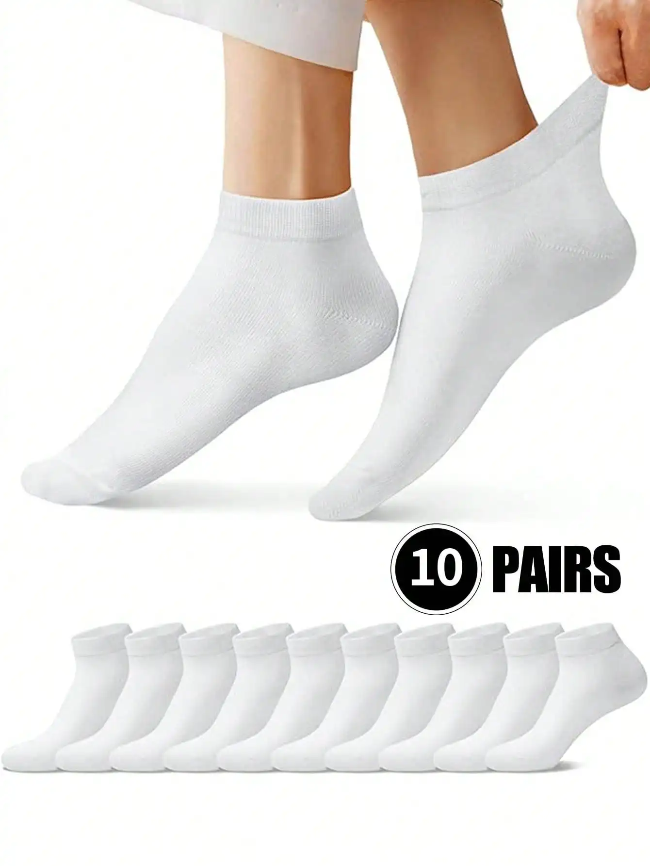 

10 Pairs Solid Color Ribbed Ankle Socks - Everyday Wear Essentials​