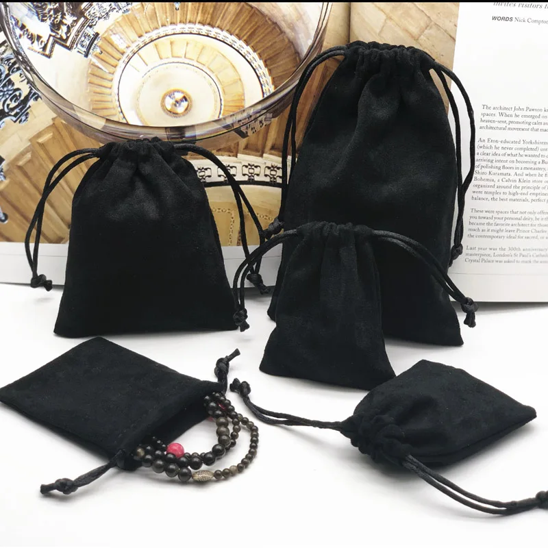 Schwarze Flanell Geschenkt üten 5x7cm 8x10cm 9x12cm 11x14cm Wimpern Nägel Make-up Wildleder Verpackung Staubs ack Schmuck Logo Beutel – Detail 6
