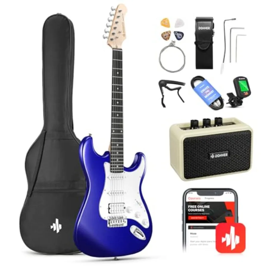 Electric Guitar Kit for Beginners - Purple HSS Pickup, Amplifier, Lessons, Gig Bag, Clip-on Tuner, Capo, Adjustable Strap, 10ft