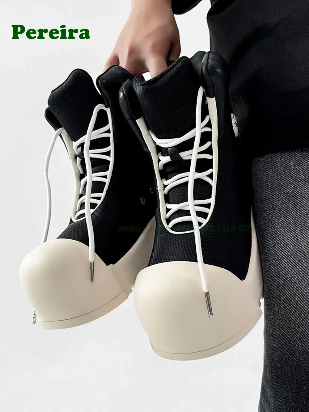 

Big Toe Couple's Board Shoes Height Increasing Thick Soled Women's Ankle Boots Lace-Up Sneakers Autumn Winter 2024 Luxury Black