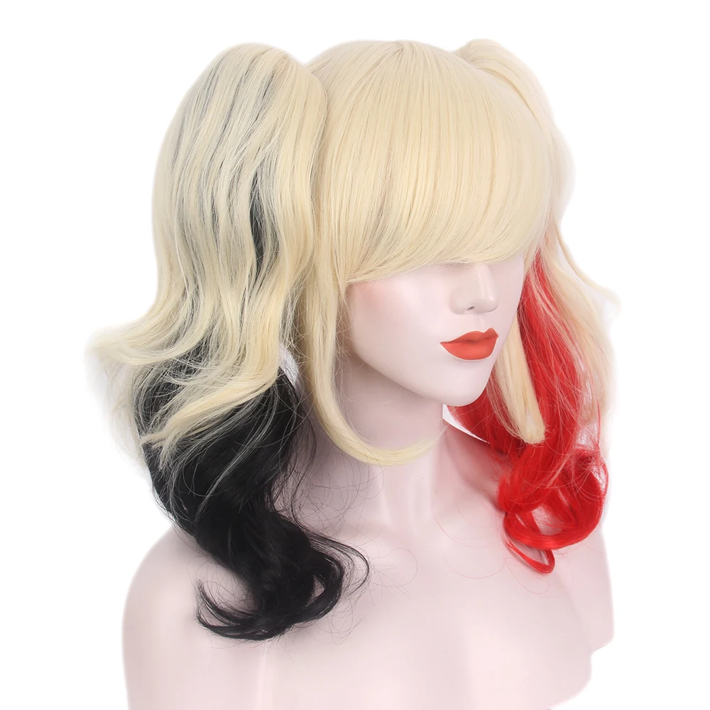 Curly Blonde Ponytails Gothic Lolita Cosplay Wig With Red Black Ends