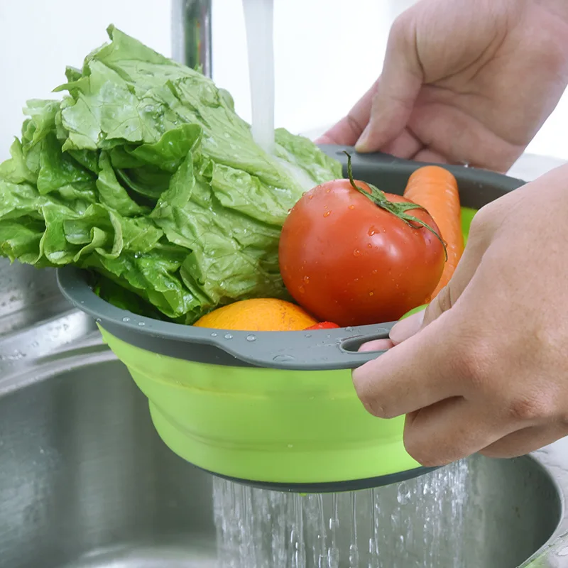 Escurridor de alimentos de silicona, cesta redonda plegable para lavar frutas y verduras, colador, escurridor, herramienta de cocina