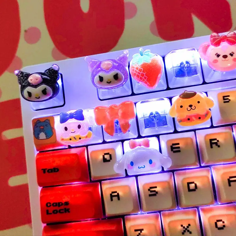 

New personalized Sanrio Cinnamoroll anime keycap mechanical keyboard My Melody Kuromi cartoon cute girl translucent keycap gift