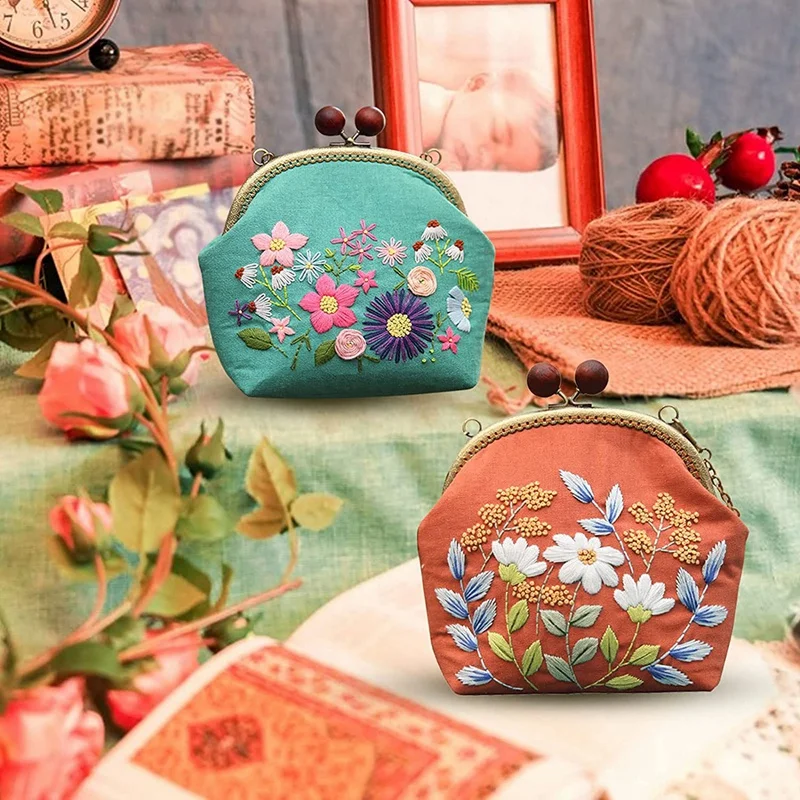 2Pcs Coin Purse Kit DIY Embroidered Coin Purse Kits Coin Purse Kit (Non Finished Products)