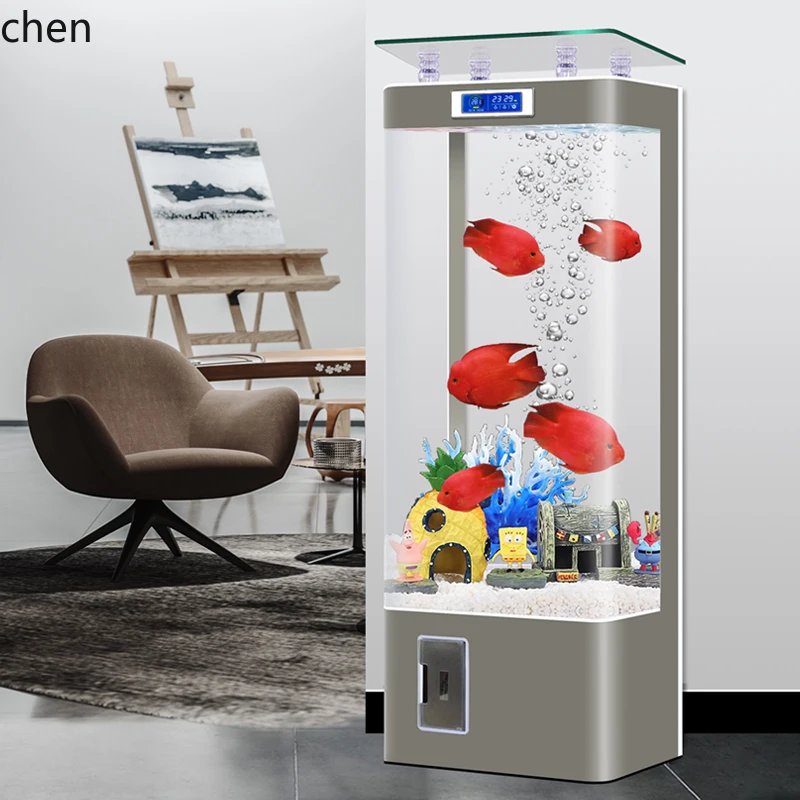 HT Smart Home Goldfish Tank Living Room Small and Medium Vertical Top Filter Glass Lazy Aquarium