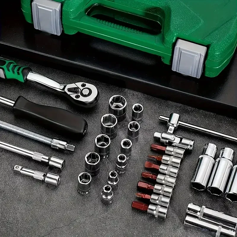 

46-Piece Multifunctional Tool Box Set with Quick Ratchet Wrench Screwdriver and Storage Box for Car Bike Motorcycle Repair