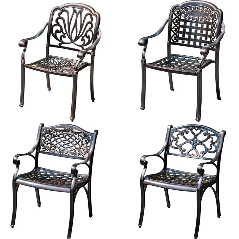 2Pcs Luxury Outdoor Cast Aluminum Chair Balcony Gaeden Patio Terrace Chairs Outdoor Coffee Cafe Bistro Chair Courtyard Furniture