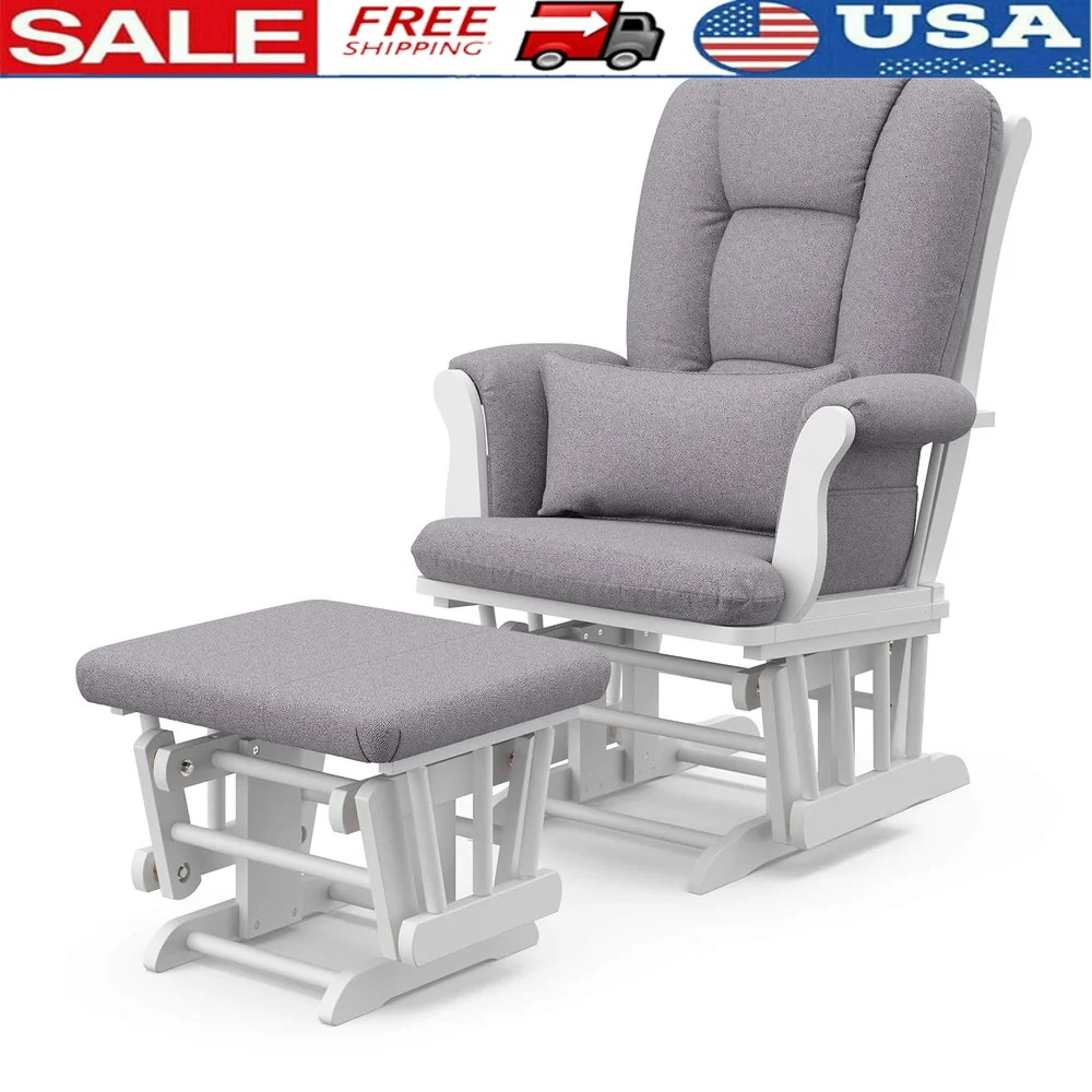 

Custom Glider and Ottoman with Lumbar Pillow Smooth Rocking Motion Durable Wood Frame Storage Pocket Cleanable Upholstered