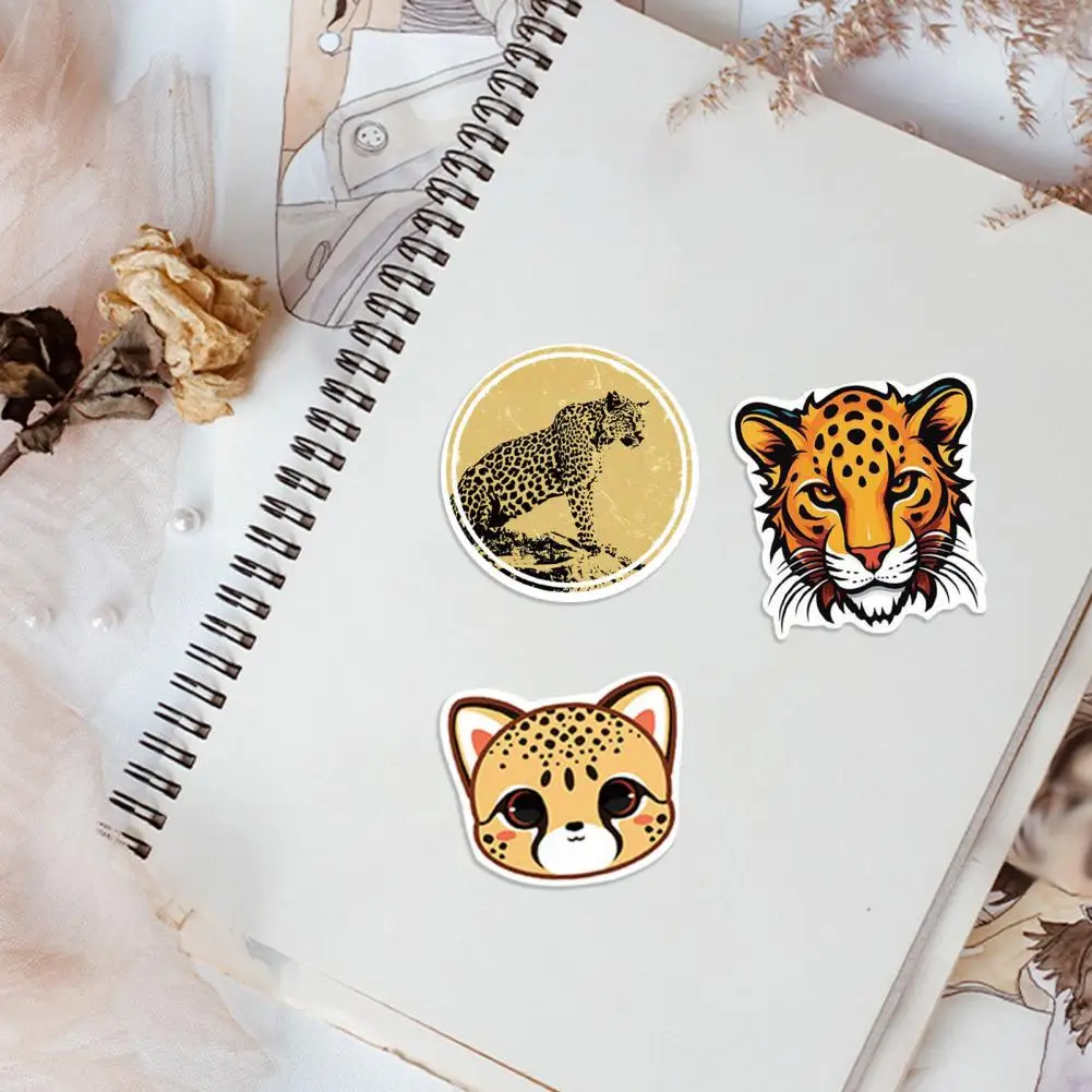 Waterproof Stickers Waterproof Leopard Pattern Stickers Cartoon Leopard Cute Cartoon Sticker Pack for Stationery Laptop Guitar