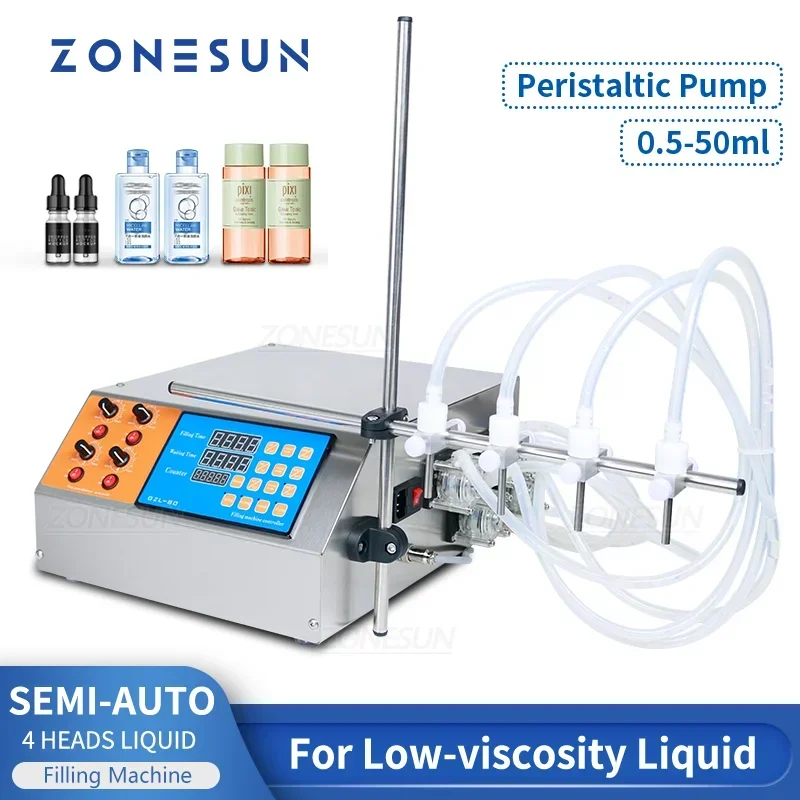 ZONESUN ZS-YTPP4T شبه أوتوماتيكية أربعة فوهات السائل الحليب قطرة العين حل الفم زجاجة آلة تعبئة المضخة التمعجية