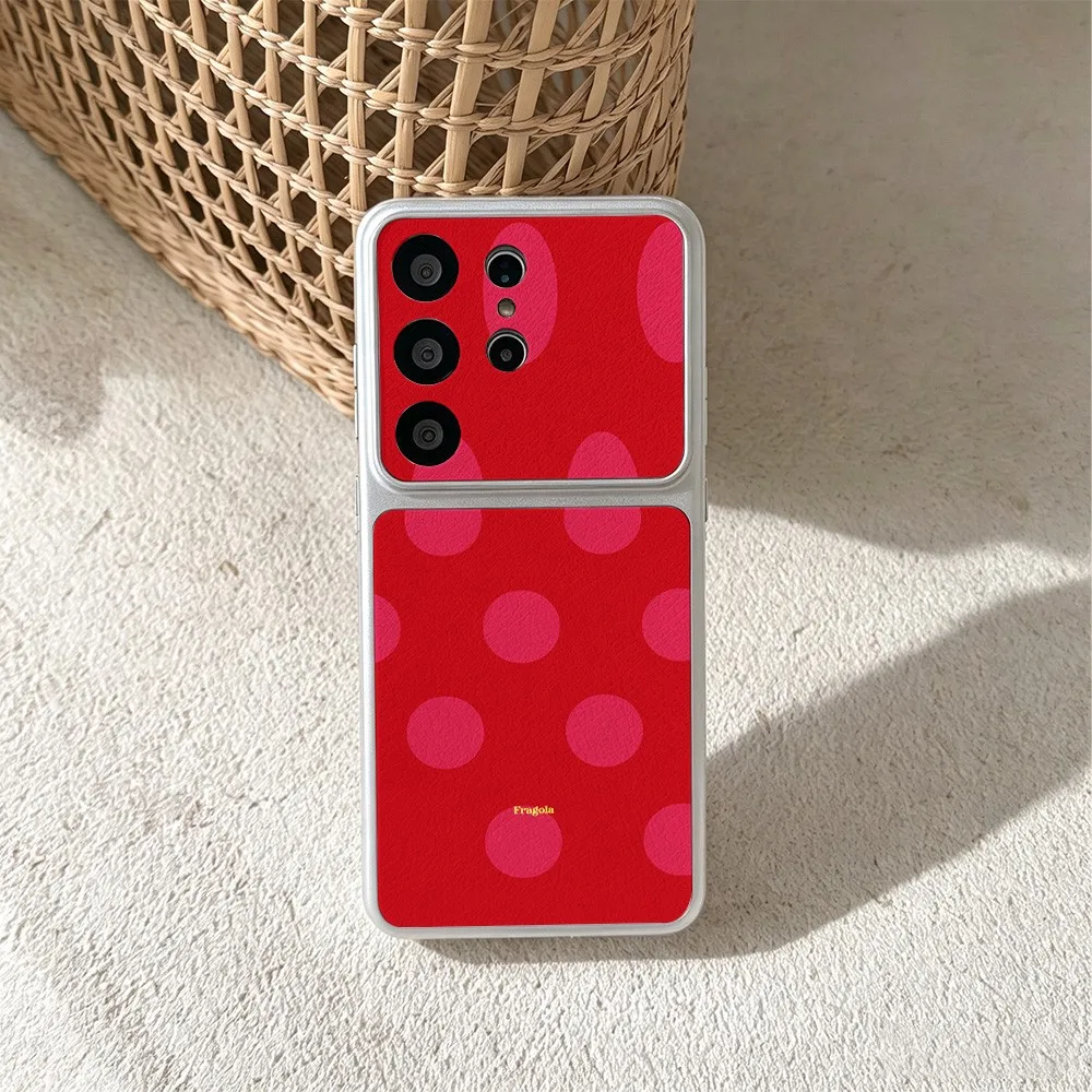 Fragola Crimson Pink Dots Phone Case For Samsung Galaxy S26 S25 S24 S23 S22 S21 S20 FE Plus Ultra 5G Skin texture Cover