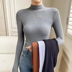 Threaded Turtleneck Bottom T-Shirt Women Inner Spring Autumn Winter Long Sleeve Tops Blouse Top Soft Simple Versatile
