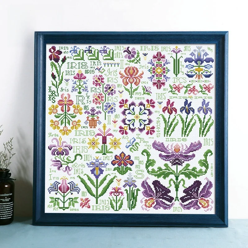 

Modern Minimalist Dreamy Iris Garden Cross Stitch Kit Small Print Living Room Cotton Fabric Home Textile Art White Color