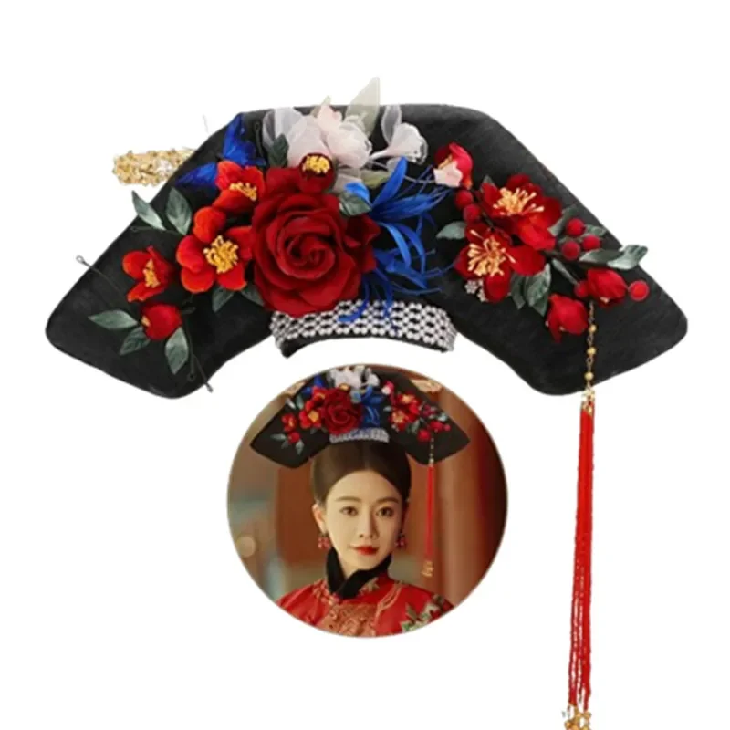 45x15cm qi tou cabelo cosplay para mulheres dinastia qing bela princesa estilos de cabelo fácil de usar retro fotografia festa headwear