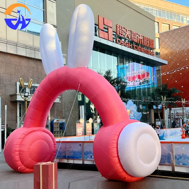 

Inflatable Cartoon Cute Pink Bunny Ear Headphone Arch Decoration For Mall Outdoor Themed Event Decor