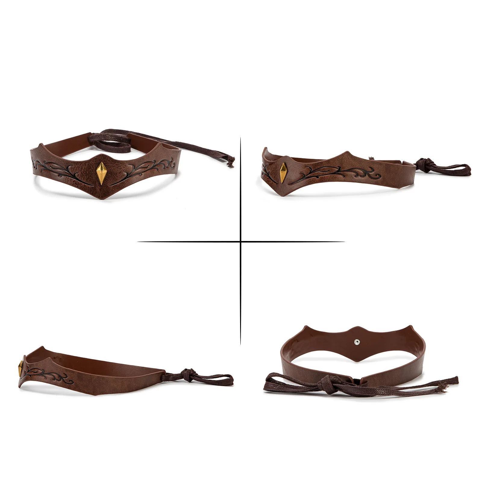 Vintage Medieval Renaissance Crown Adjustable PU Leather Headband Viking Headpiece Halloween Cosplay Accessory view 4