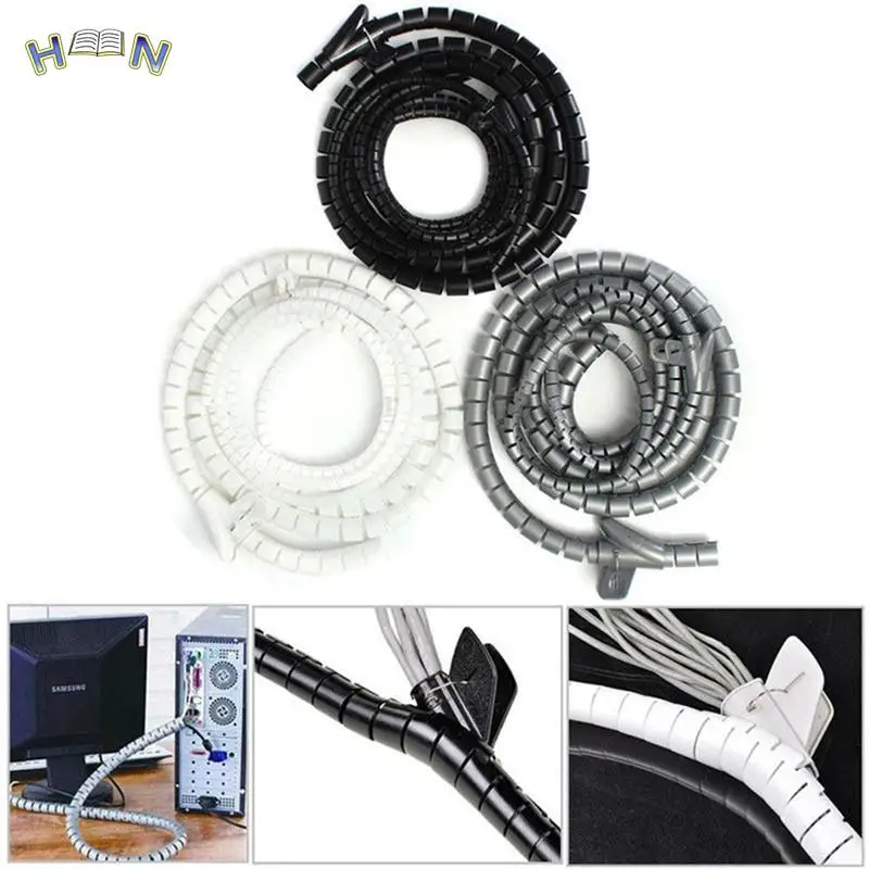 1m 10/25mm Cable Spiral Wrap Tidy Cord Wire Banding Loom Storage Organizer PC TV Tool 1pc 3 Color