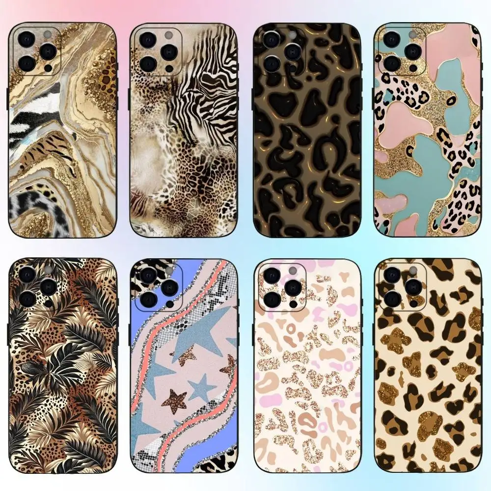 

Fashion Leopard-pattern Phone Case For iPhone17,16,15,14,13,12,11 Plus,Pro Max Soft Black Cover