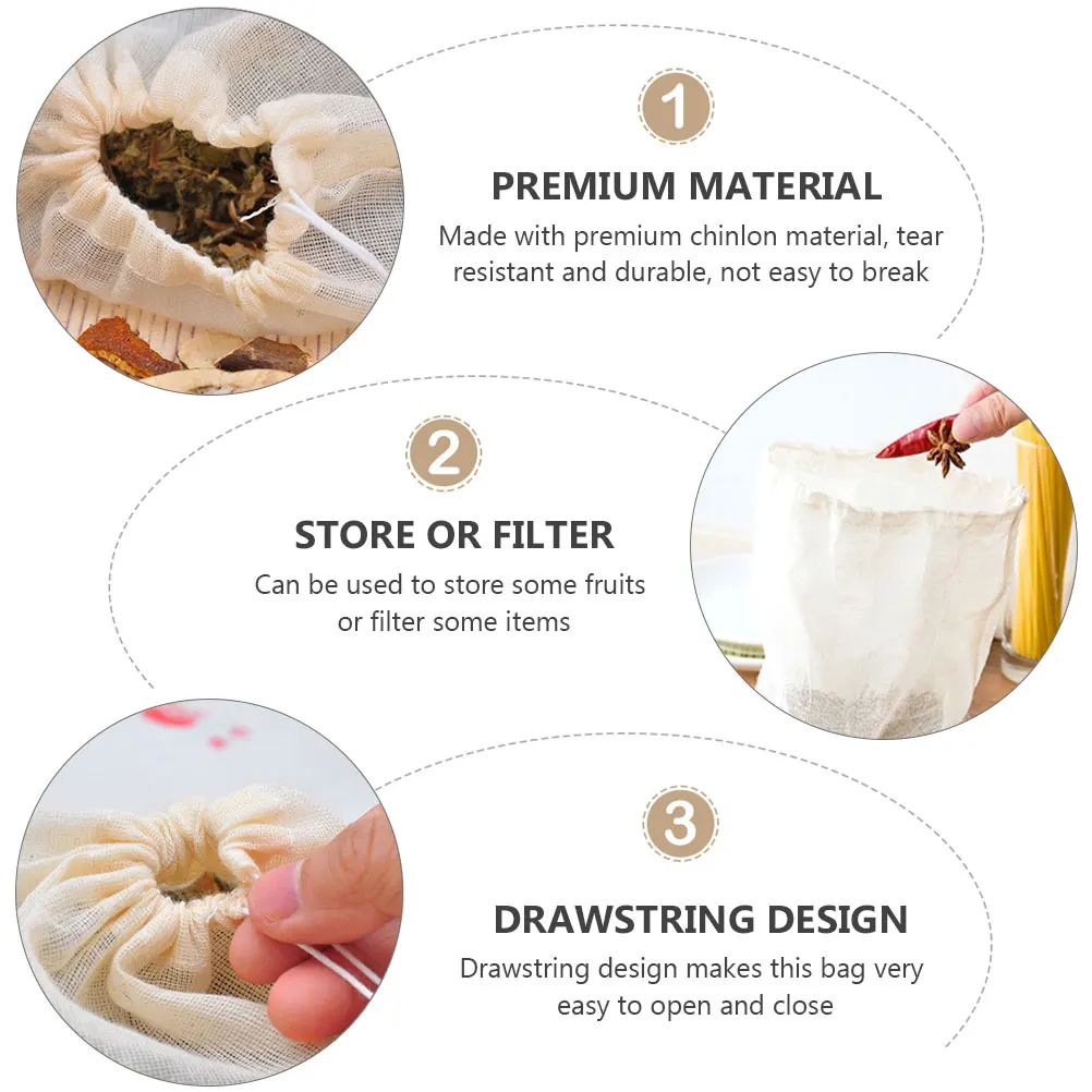 

Fruit Drawstring Bag Filtering Mesh Cloth Pouch Reusable Storage Extra Large Grocery