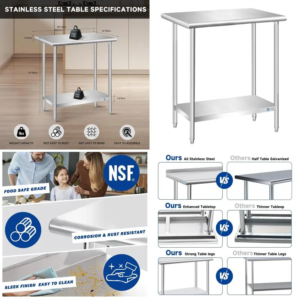 

Рабочий стол из нержавеющей стали ресторанного класса, 30x12x33, для кухни и хранения