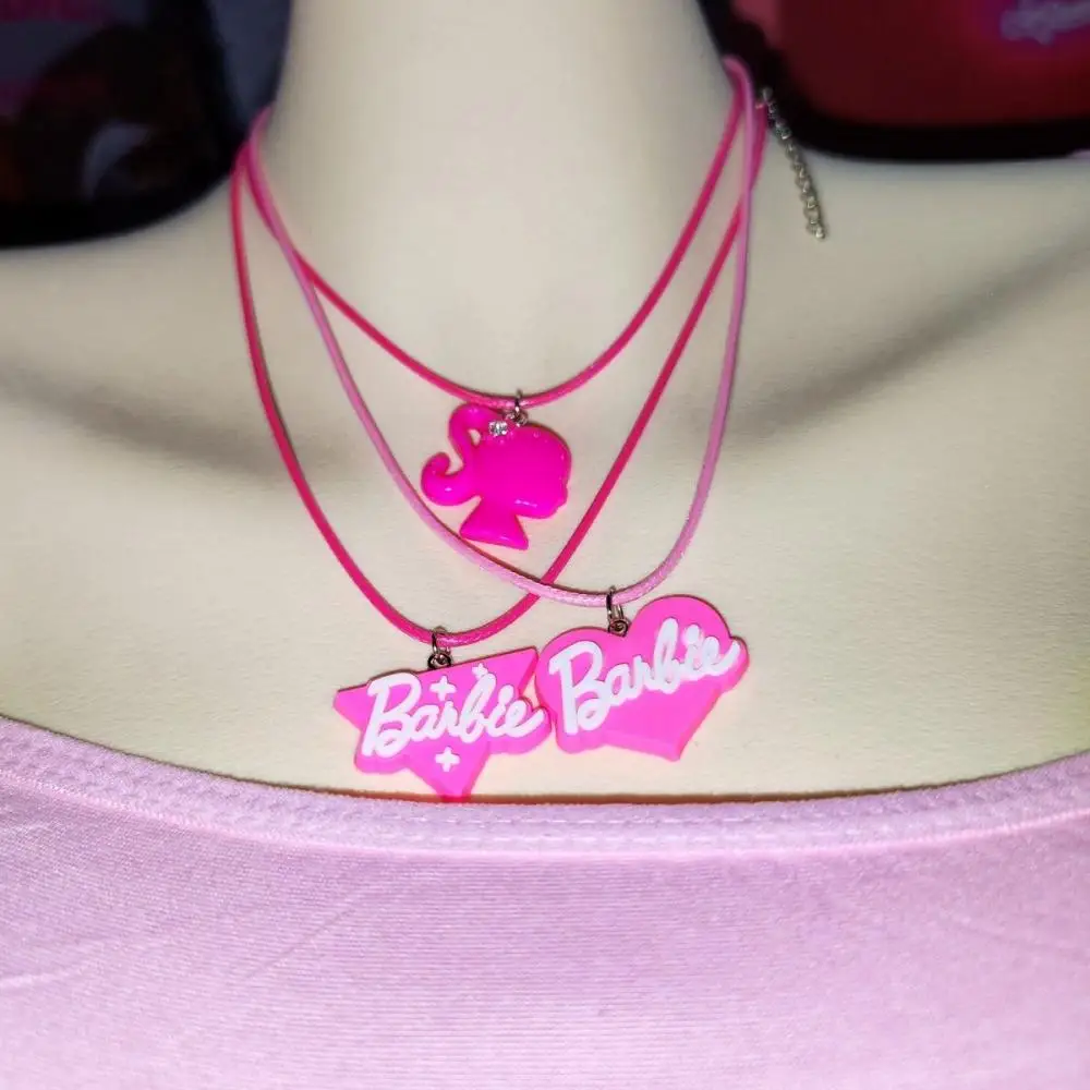 Anime Y2K Barbie Girls Necklace Kawaii Cartoon Doll Pendant Necklaces Fashion All-Match Women Girls Jewelry Accessories Gift Toy