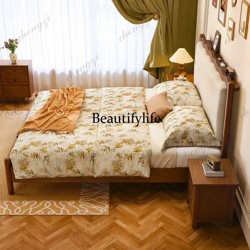 

K182 American Style Vintage 180x200cm Bed Small Family Organizer French European Double Bed Storage Christmas Lit Theater