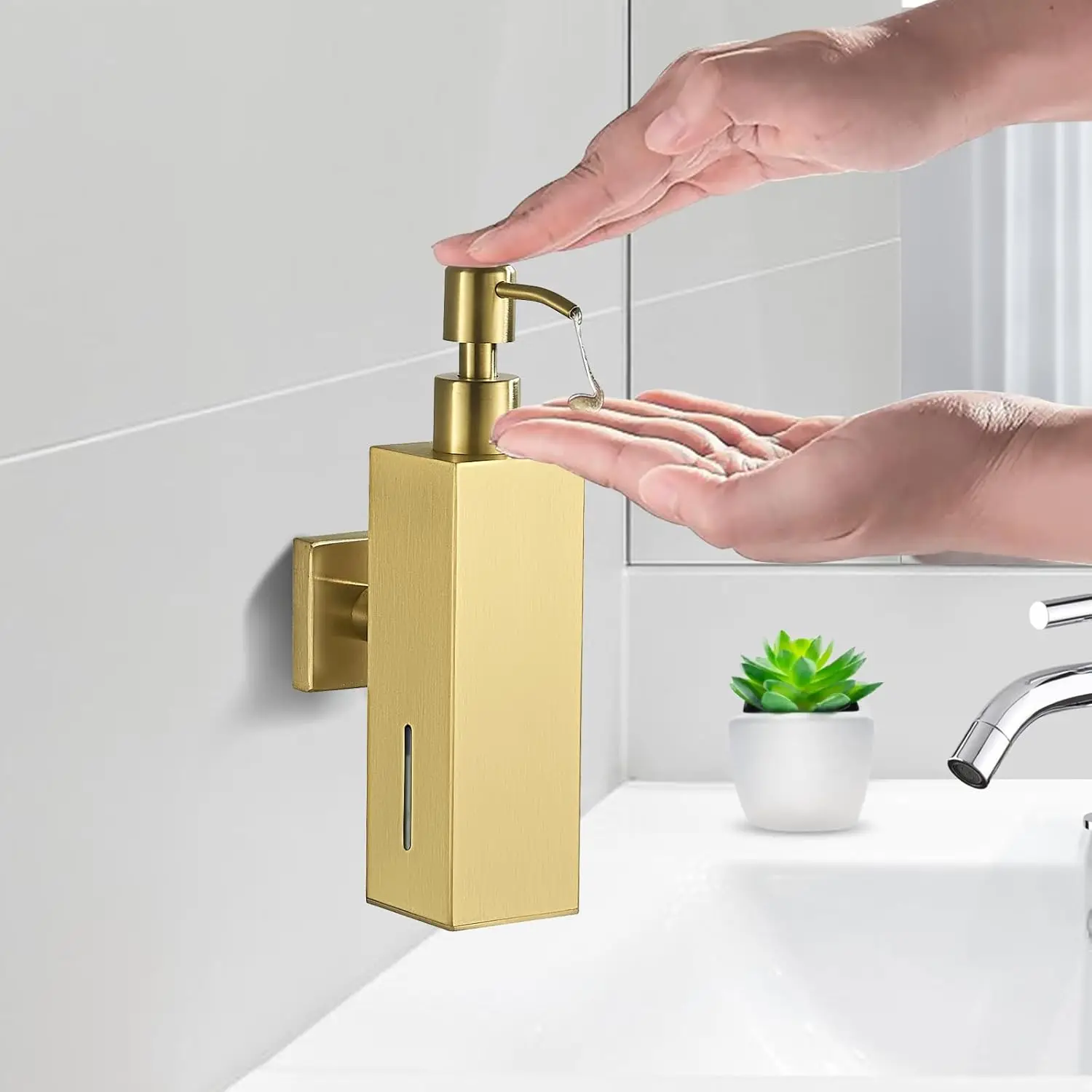 Stainless Steel Wall-Mounted Soap Dispenser, Hand Liquid Soap Holder, Squeeze Shower Gel Shampoo, Bathroom Manual Soap Dispenser